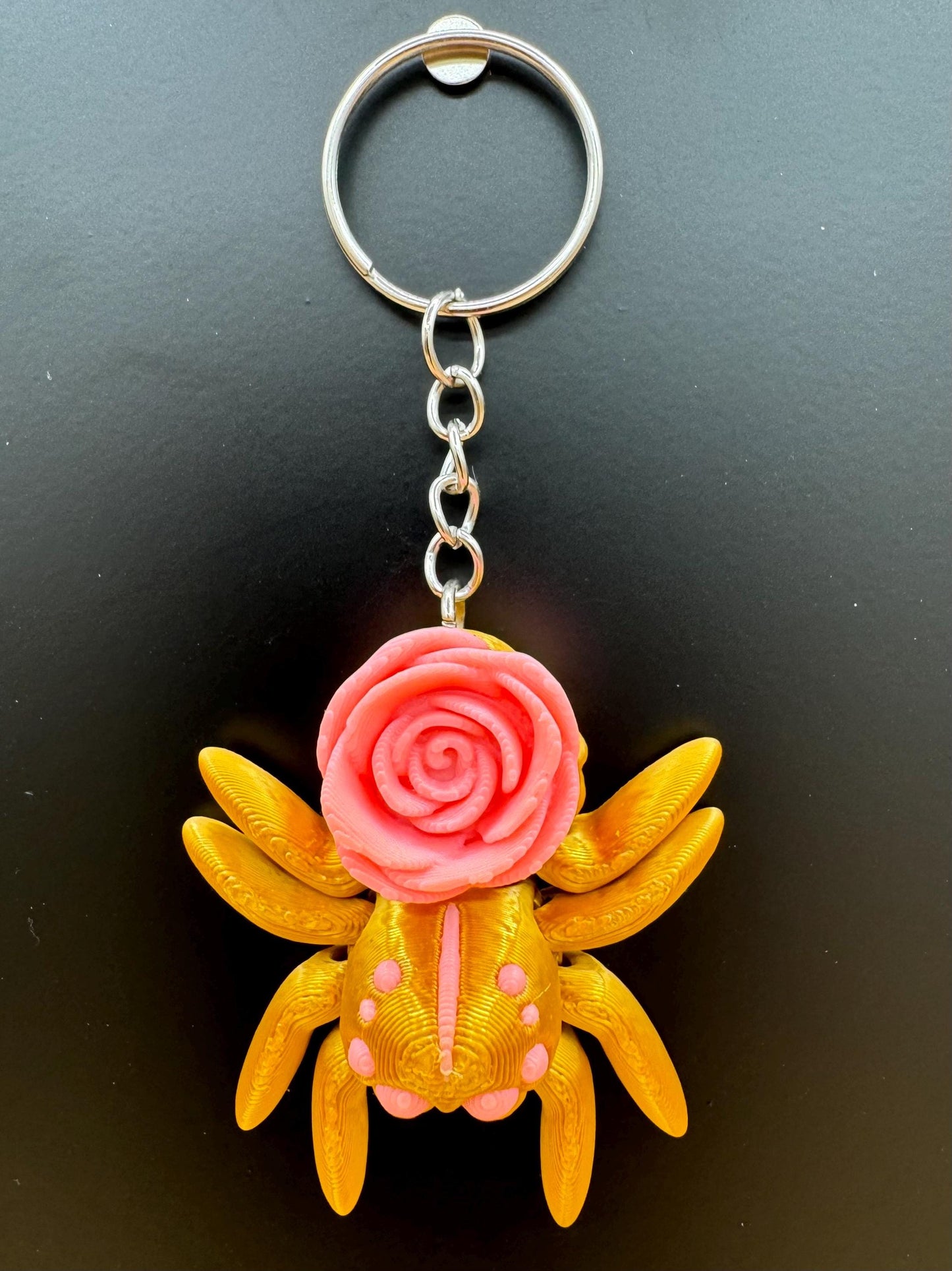 Glow Rose jumping spider keychain