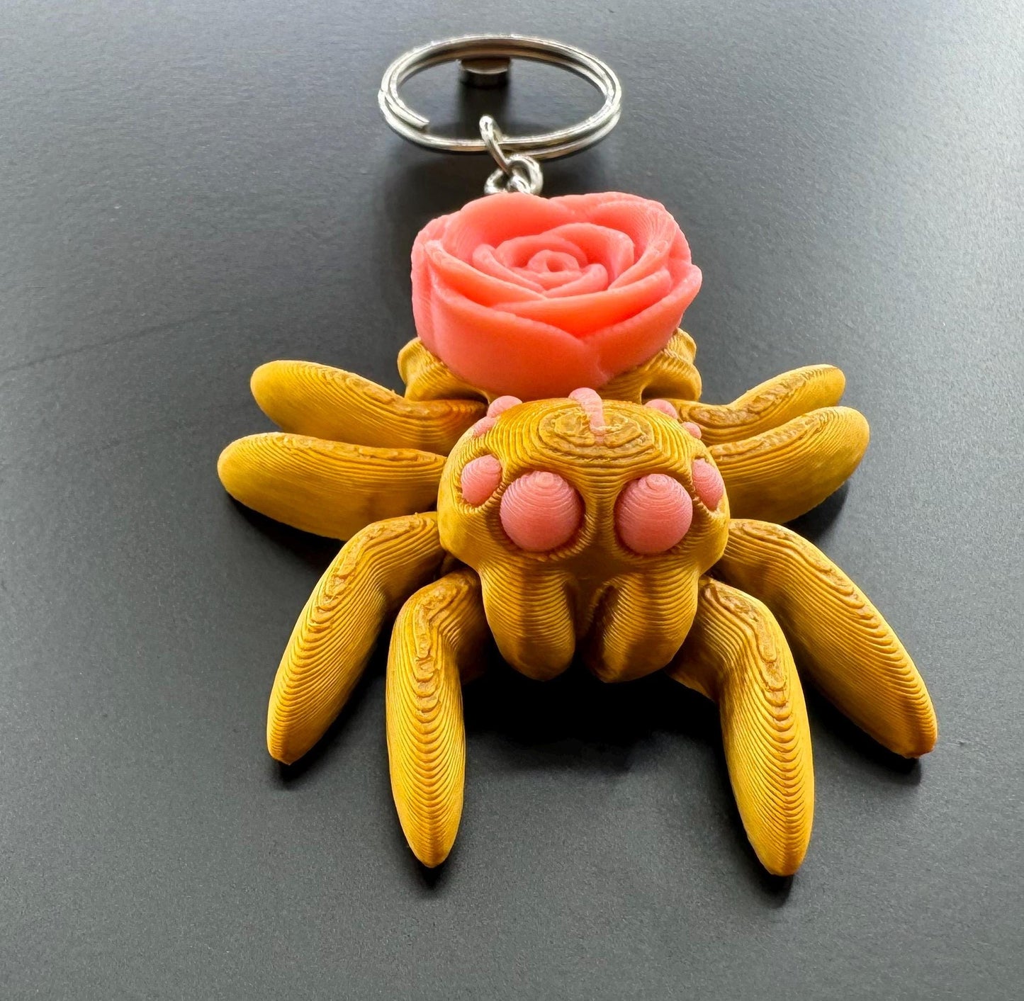 Glow Rose jumping spider keychain