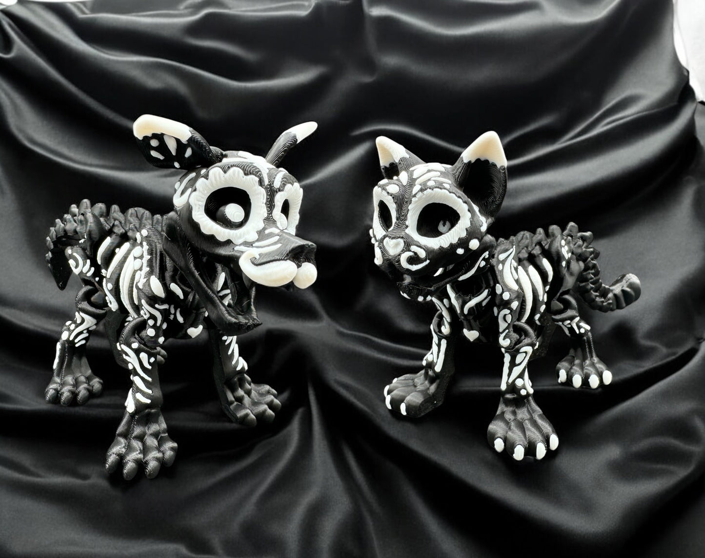 Articulating 3-D printed fidget bone sugar skull animals