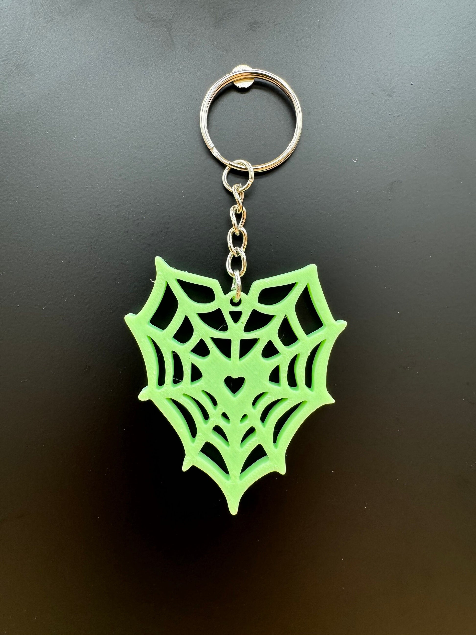 Green Glow Heart Web Keychain