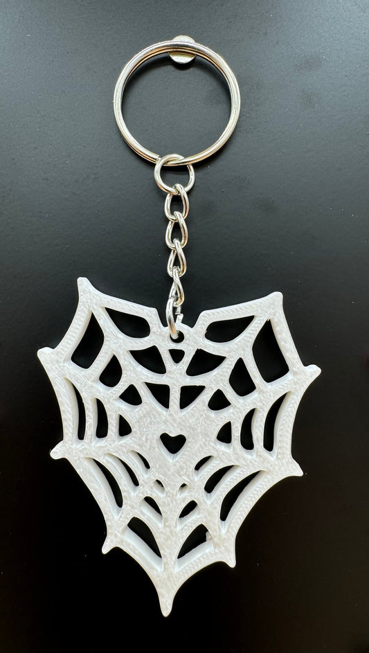White Heart Web Keychain