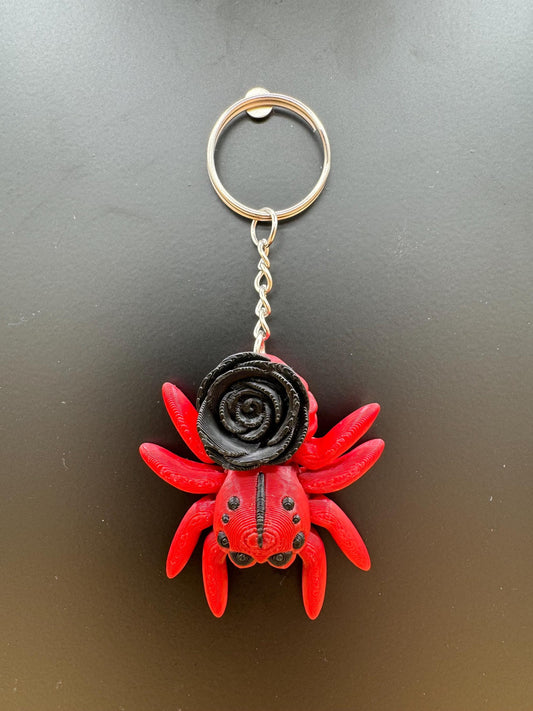 Rose jumping spider keychain