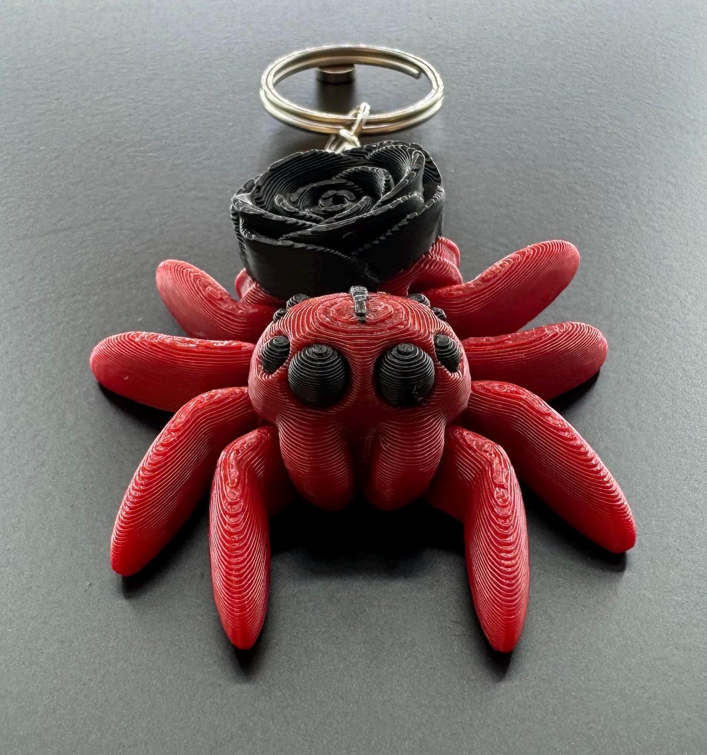 Rose jumping spider keychain