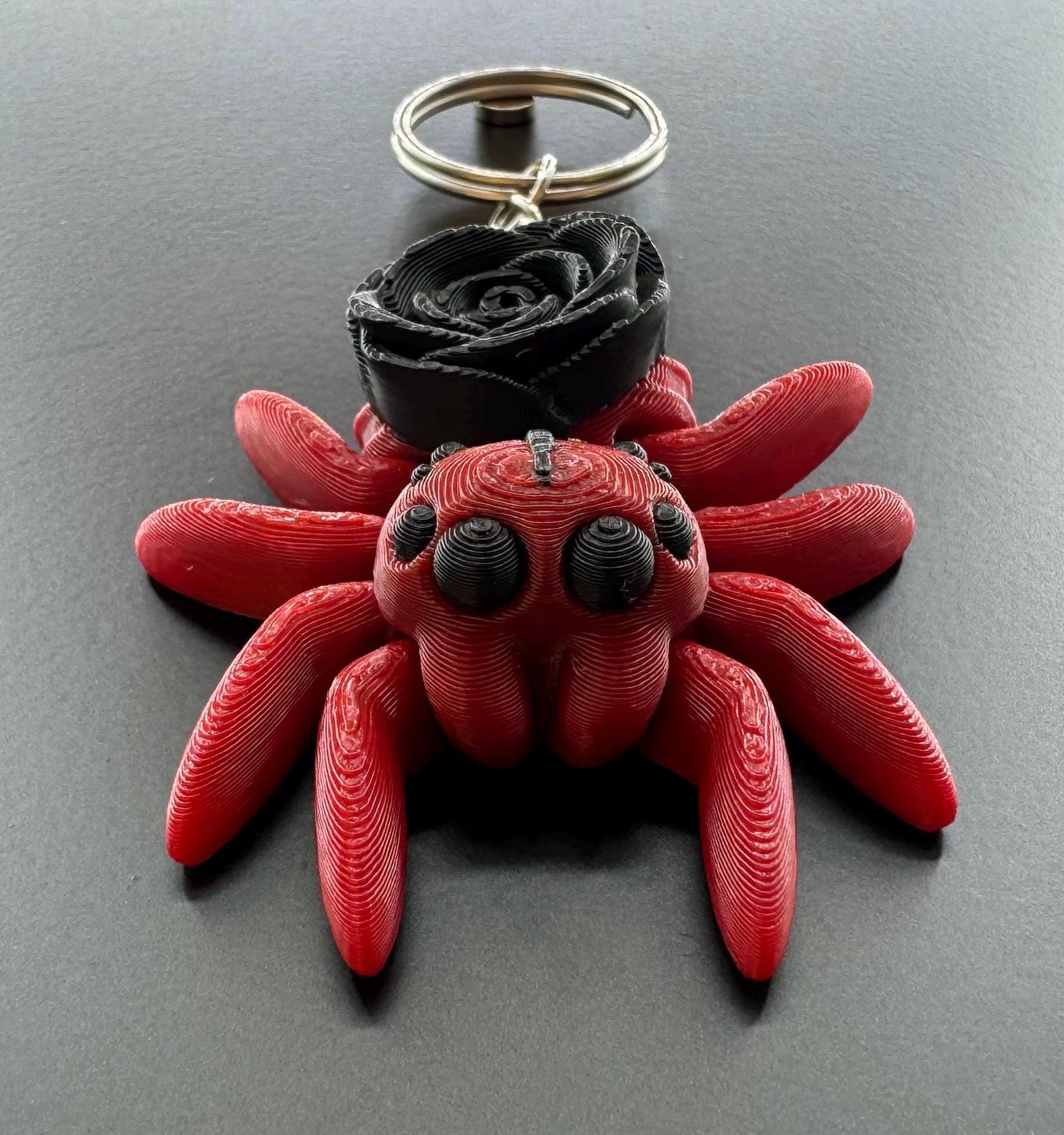 Rose jumping spider keychain