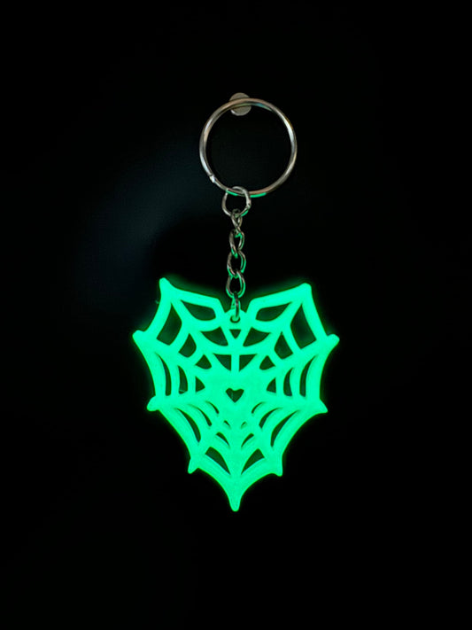Green Glow Heart Web Keychain