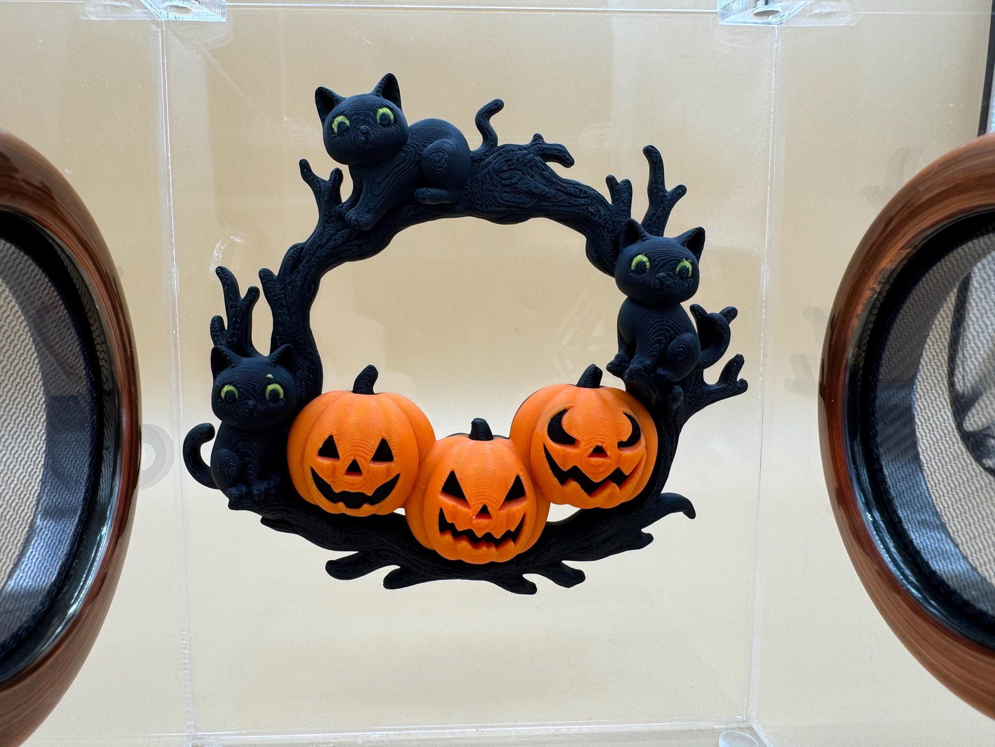 Jack-O-Lantern Cat wreath Jumping Spider enclosure background *Built In Magnet*