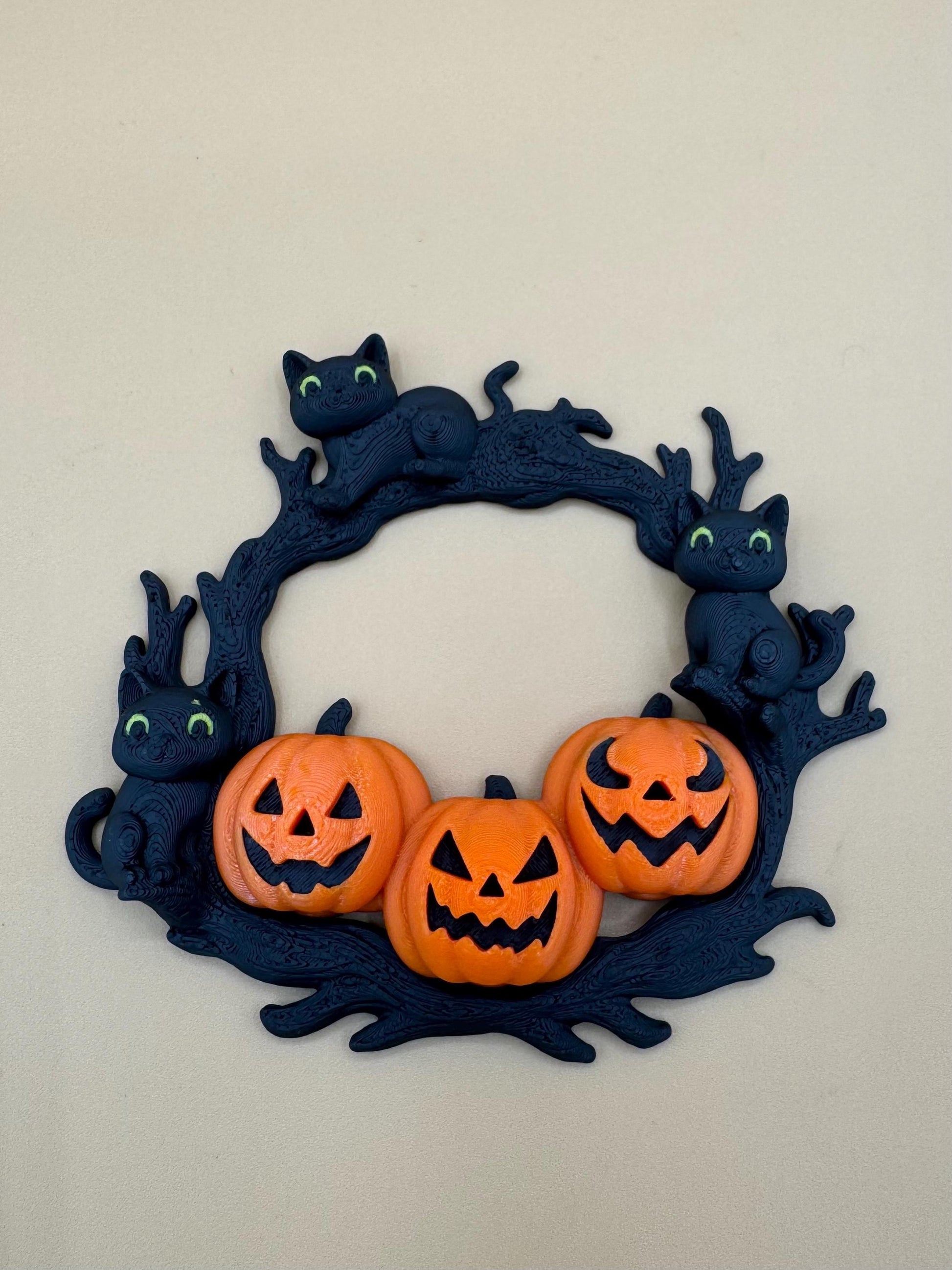 Jack-O-Lantern Cat wreath Jumping Spider enclosure background *Built In Magnet*